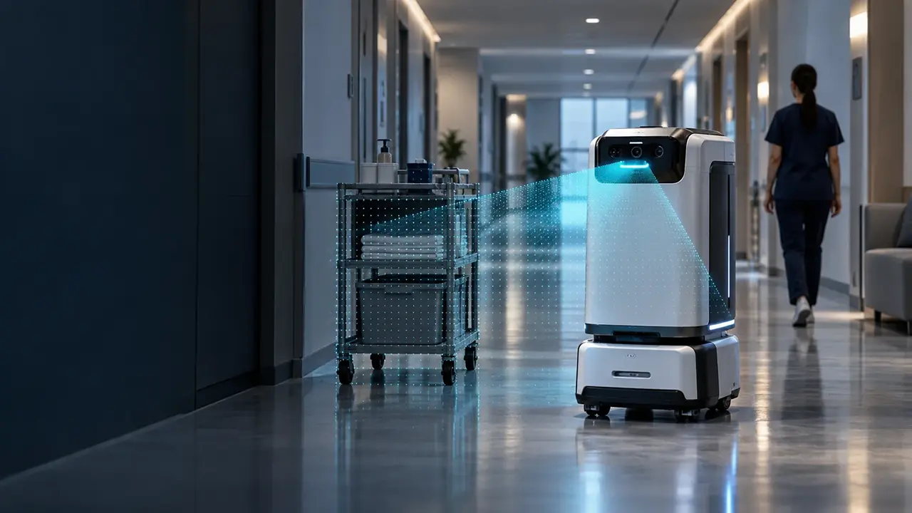 Indoor service robot using an RGB-D camera to perceive a cart and corridor obstacles