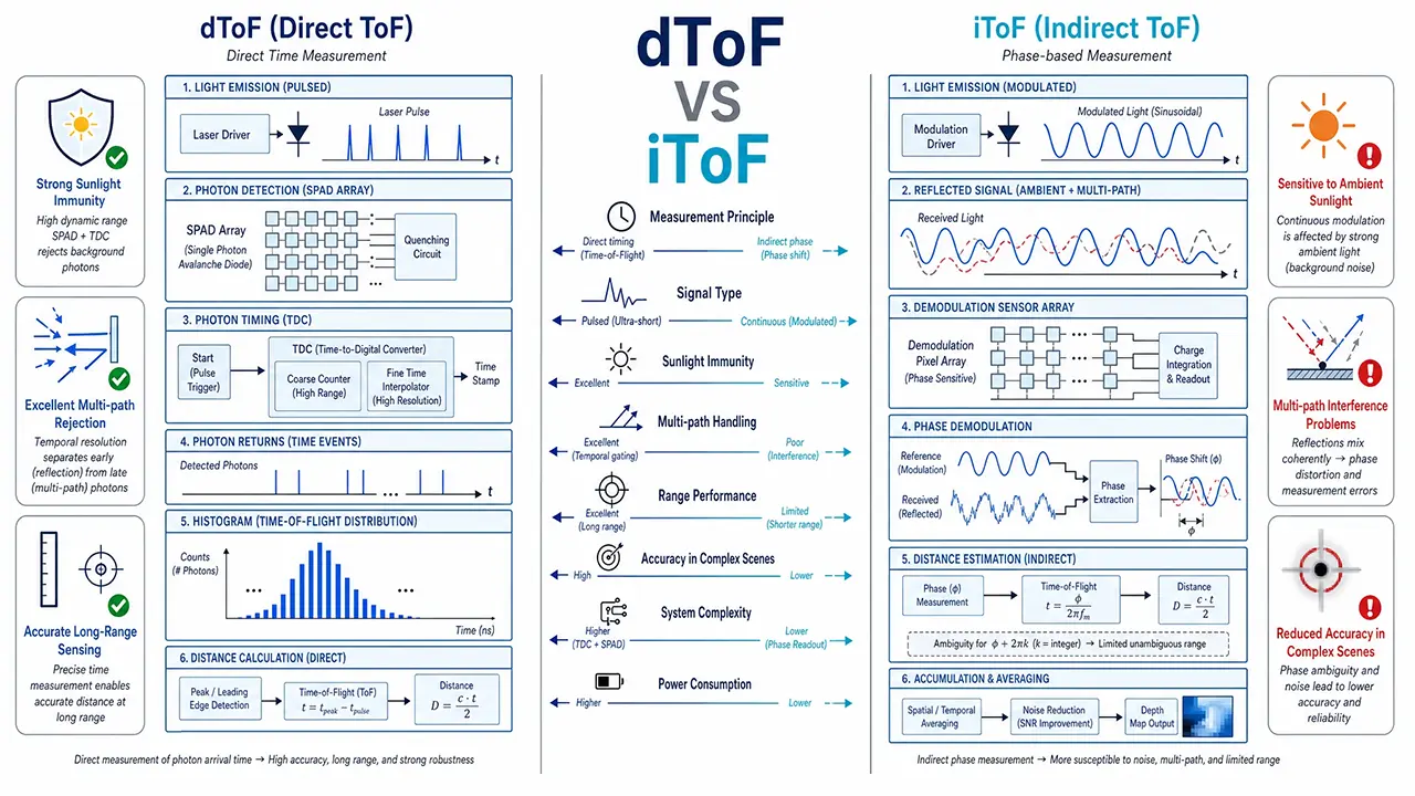 dToF vs iToF Sensor Architecture Comparison