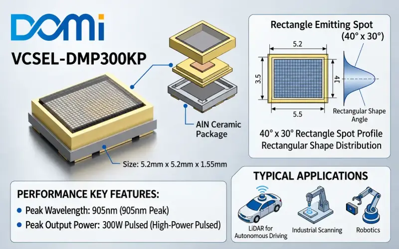 DOMI launches DMP300KP, a compact 905 nm VCSEL with 300 W pulsed output